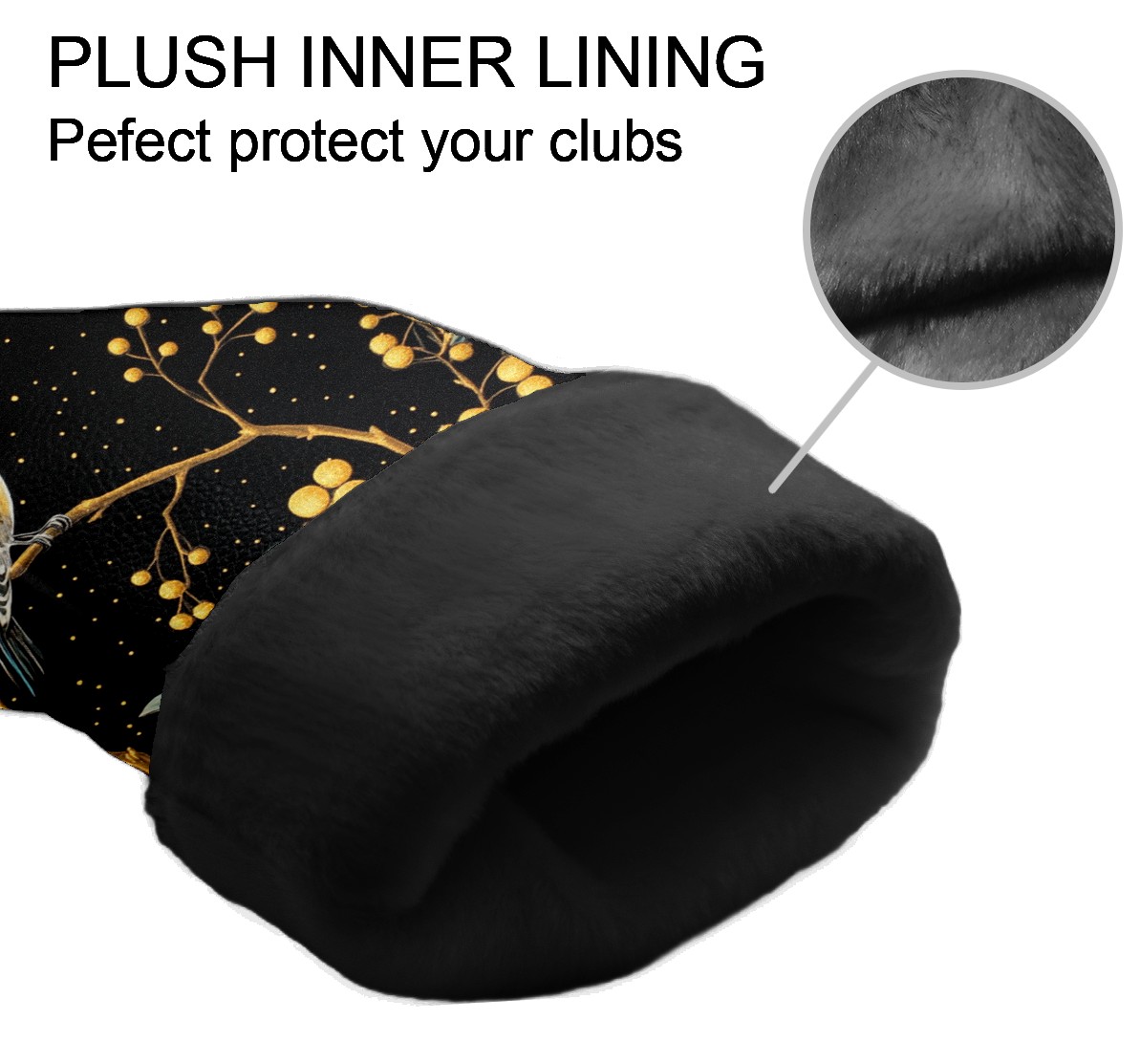 Golf Club Covers PU Leather Waterproof Head Covers for Fairway Woods Hybrids Golden Berry Hummingbird