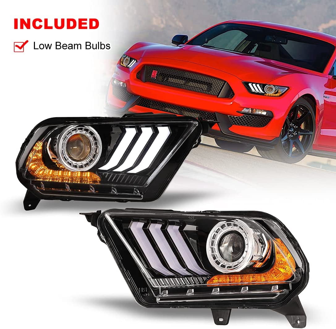 CPW LED Projector Headlights for 2010 2011 2012 Ford Mustang, Sequential Turn Signal Lights Head Lights Assembly Replacement Set(S550 Style LED DRL)