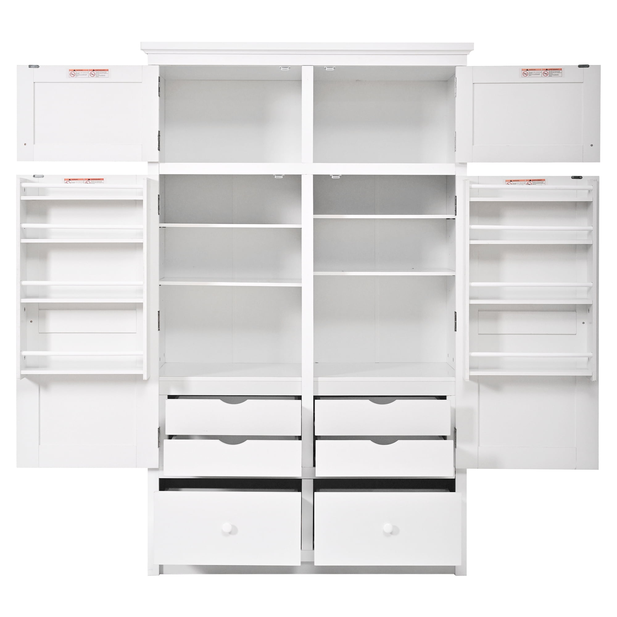 Euroco 74.8" Tall Kitchen Pantry Cabinet with 6 Drawers, Freestanding Storage Cabinet with 8 Door Shelves & 4 Pull-out Trays, Kitchen Hutch Cabinet for Dining Room,White