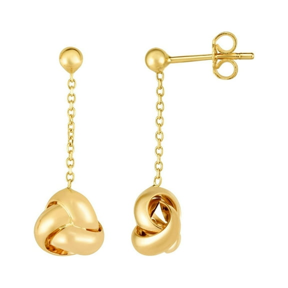14K Gold Yellow Finish 9x26mm Diamond Cut Drop Love Knot Earrings with Push Back by IcedTime
