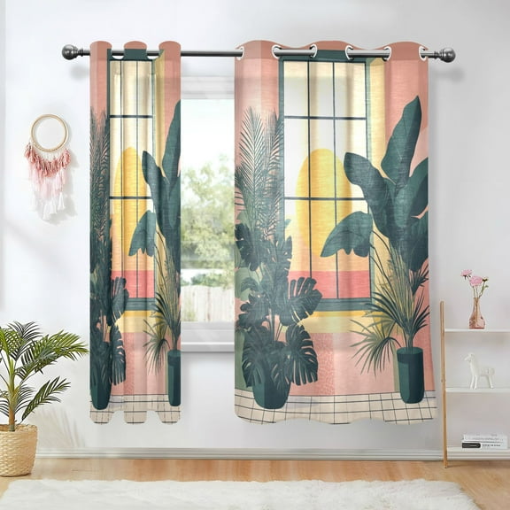 Yayeee Window Curtains Light Filtering 63"x42" Grommet Panel Pair Home Living Room Decor, Pink Sunset