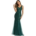 thumbnail image 1 of Sleeveless Double V-Neck Long Mermaid Sequin Formal Evening Dresses, 1 of 5