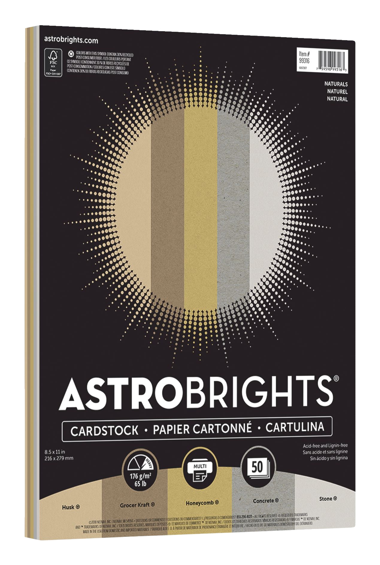 Astrobrights Naturals Colored Cardstock, 8.5" x 11", 65 lb, 50 Sheets