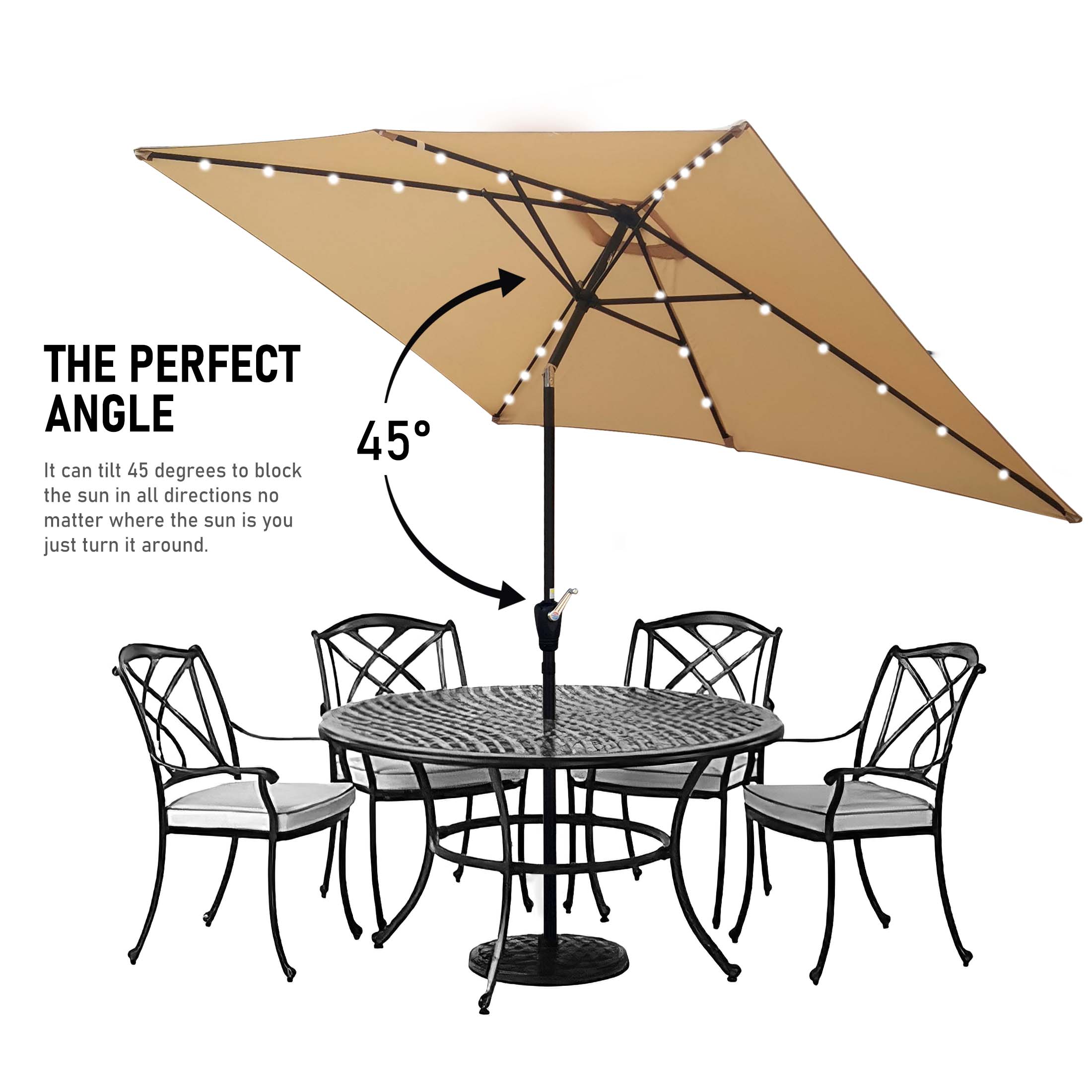 Aukfa 10 x 6.5ft Rectangular Patio Solar LED Lighted Outdoor Umbrellas for Market Beach Pool - Tan