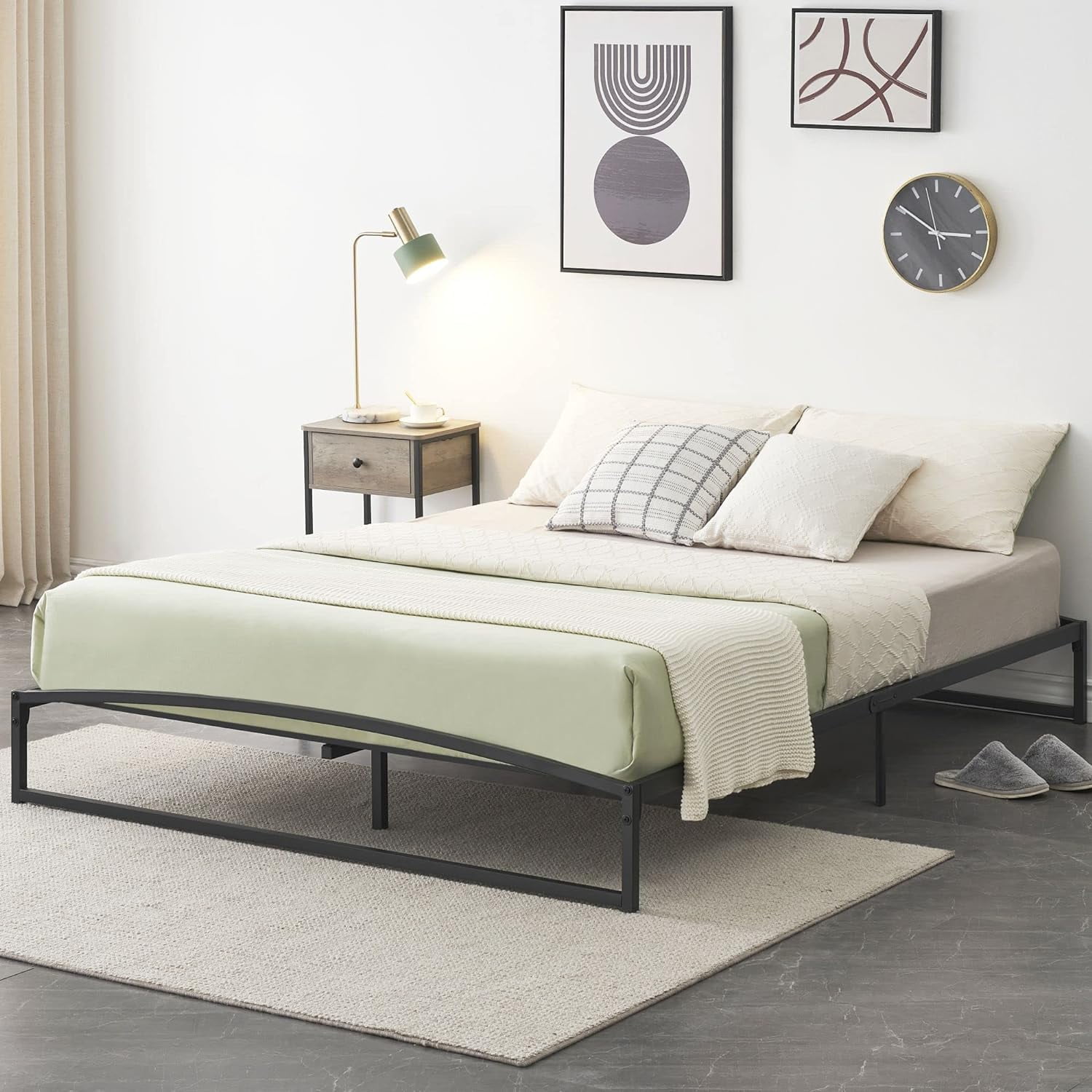 Jojoka Queen Size Metal Platform Bed Frame, 10 inch Low Profile, Mattress Foundation No Box Spring, Sturdy and Noise Free