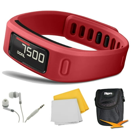 Garmin Vivofit Bluetooth Fitness Band (Red) (010-01225-08) Bundle - Includes Fitness Band, Noise Isolation Headphones, Carrying Case and 1 Piece Micro Fiber Cloth