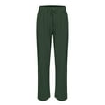 thumbnail image 5 of BODOAO Women's Linen Cropped Pants Ankle Capris Straight Leg Trousers Cotton and Linen Elastic Waistband High Waistband Pocket Pants Side Nine Point Pants Loose Pants Straight Leg Pants Army Green L, 5 of 5