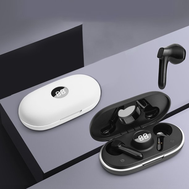 Ganfancp Auriculares Inalámbricos Bluetooth 5.0 con Caja de Carga Metálica Pantalla Digital, Bajo Consumo Reducción de Ruido Calidad de Sonido Hd Adecuados para Deportes/Juegos Ofertas Del Día Liquid