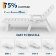 thumbnail image 7 of Oversized HDPE Folding Chaise Lounge Chair – 5-Position Adjustable, Sturdy Resin Patio Recliner with Cup Holder, Weather-Resistant Outdoor Poolside Deck Furniture, Without Wheels, White, 7 of 7