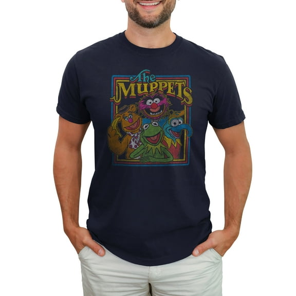 Men's The Muppets Distressed Retro Character Frame  Graphic Tee Navy Blue Medium