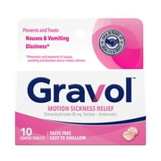 Gravol Motion Sickness Relief and Nausea Prevention, 50 mg Coated Tablets, 10 Ct.