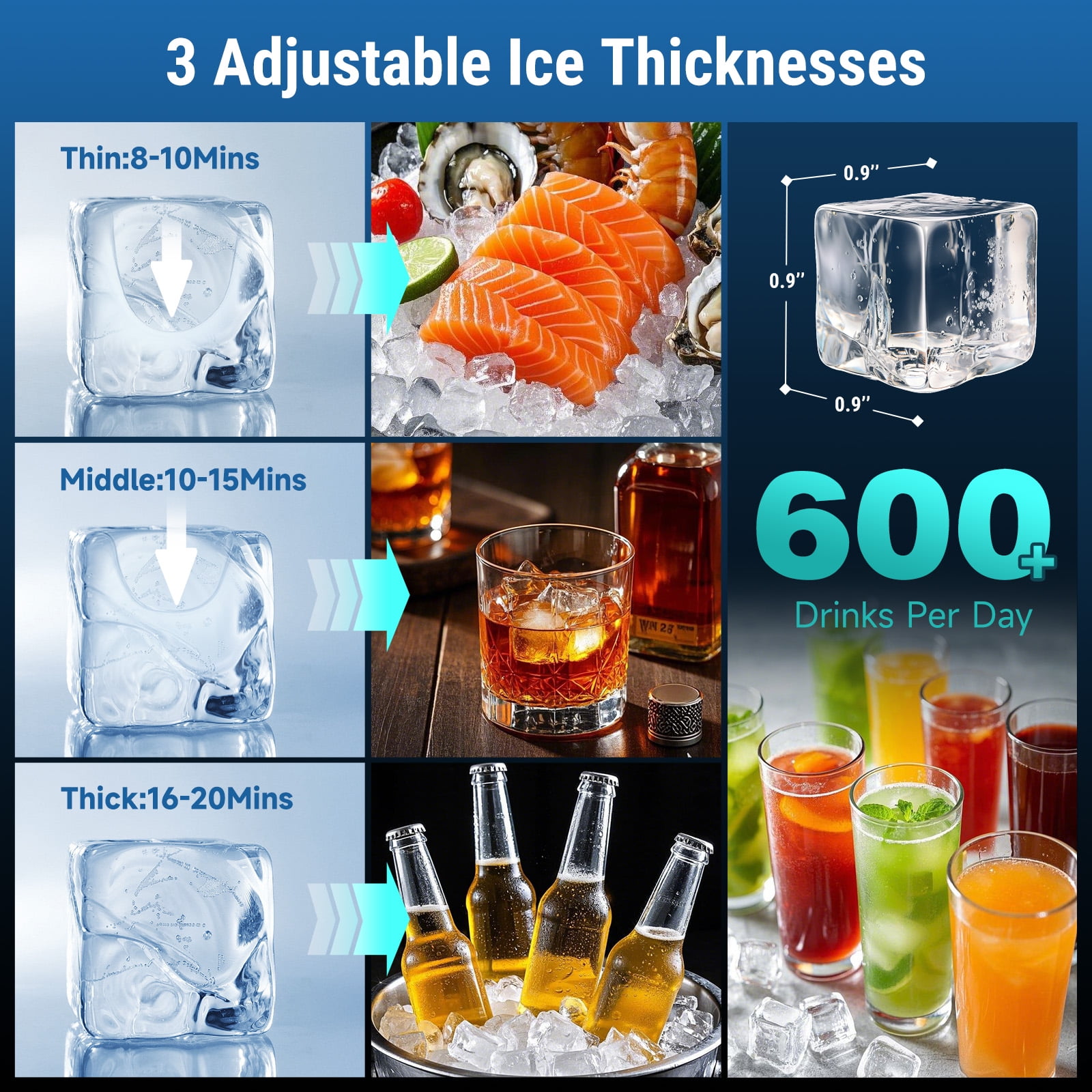Commercial Ice Maker Machine 100Lbs/24H with 33 Lbs Storage Bin, Freestanding/Countertop Ice Maker Machine - 33 Lbs Storage Bin