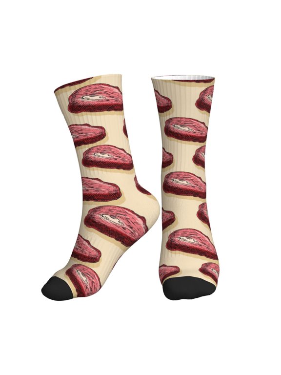Crew Socks for Women Men Athletic - steak cartoon print Soft Comfort Breathable Mid-Calf Sole Running Socks Womens Men