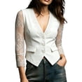 thumbnail image 2 of Lovzfmll Blazer for Women, Lace Trim Single-Breasted Suit Jacket, Dressy Slim Fit Long Sleeve Party Outerwear White, M, 2 of 7