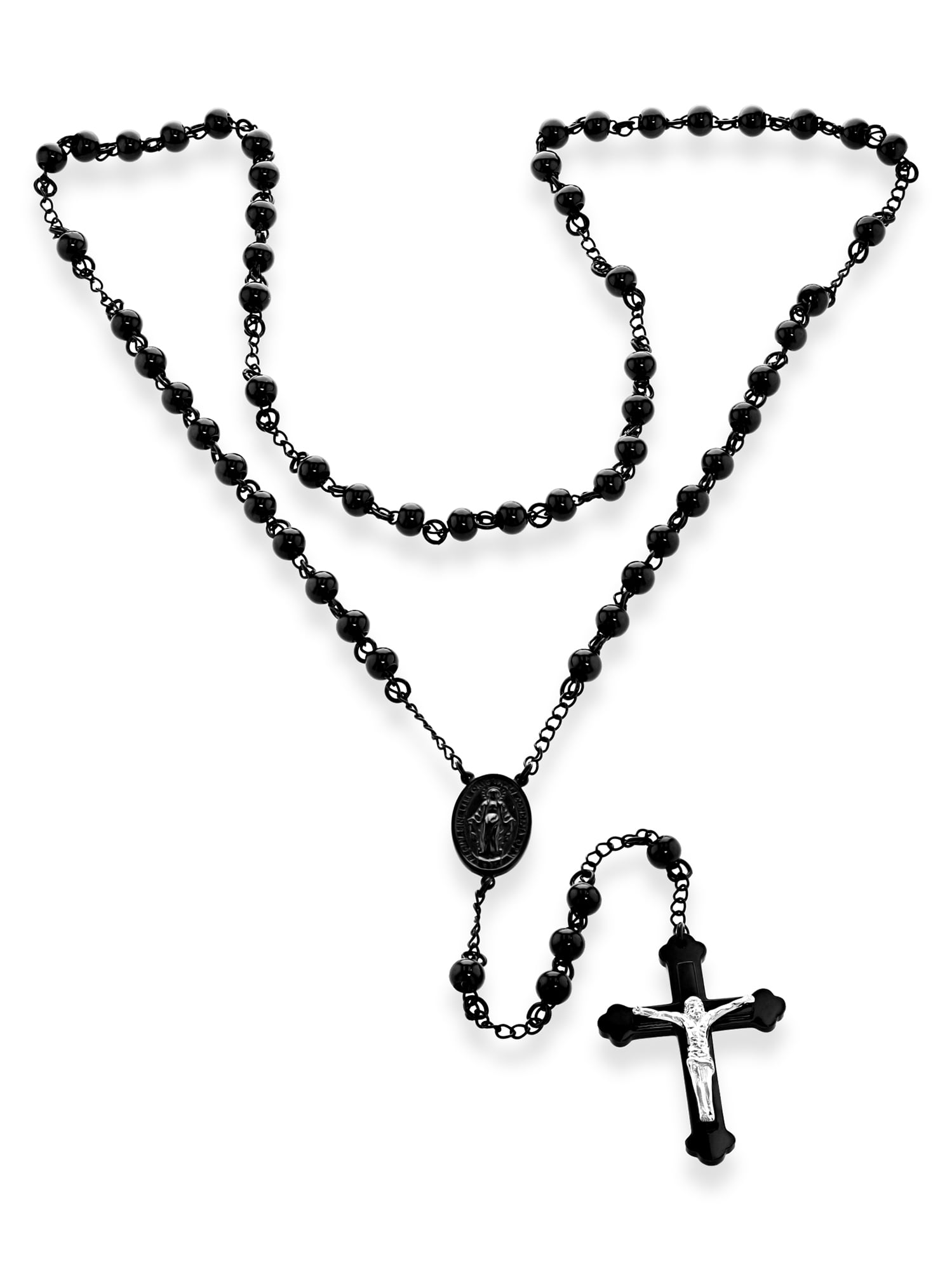 Black IP Stainless Steel Beaded Rosary 