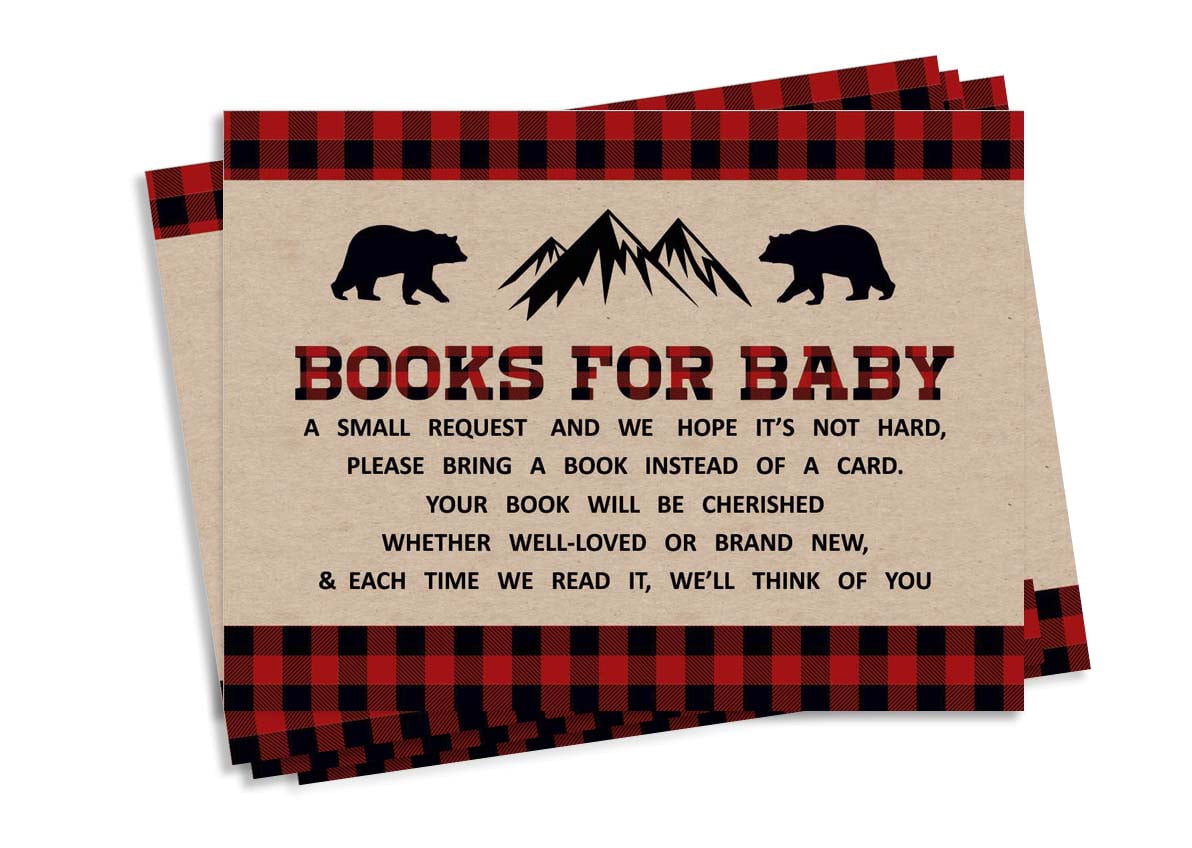 Inkdotpot 30Gender Neutral Lumberjack Baby Shower Rustic Book Request Cards Bring A Book Instead Of A Card Baby Shower Invitations Inserts Games