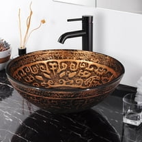 Aquaterior Tempered Glass Round Vessel Sink Antique Totem Pattern Above Counter Bathroom Lavatory Vanity Bowl Basin
