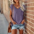 thumbnail image 2 of BiZtdJrK Cap Sleeve Tops for Women V Neck Loose Fit Summer Vacation T Shirts Comfy Casual Street T Shirt with Chest Pocket Purple S, 2 of 7