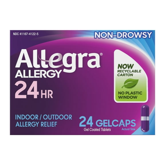 Allegra Adult 24-Hour Allergy Relief Gelcaps, Non-Drowsy Allergy Medicine, 180 mg Pill, 24 Count