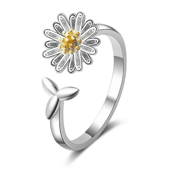 Adjustable Open Flower Ring High Quality 925 Stamped Sterling Silver Sunflower