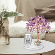 XIUDA Small Urns for Human Ashes Keepsake, Purple Stainless Steel Mini Urn with Amethyst Crystal Tree -Decoration Butterfly Cremation Keepsake