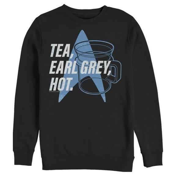 Men's Star Trek: The Next Generation Cup Of Tea Earl Grey Hot, Captain Picard Sweatshirt Black Medium