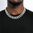 thumbnail image 4 of FEEL STYLE Male Lump Zircon Silver Plated Cuban Chain Necklace for Men Teen 15MM 18", 4 of 5