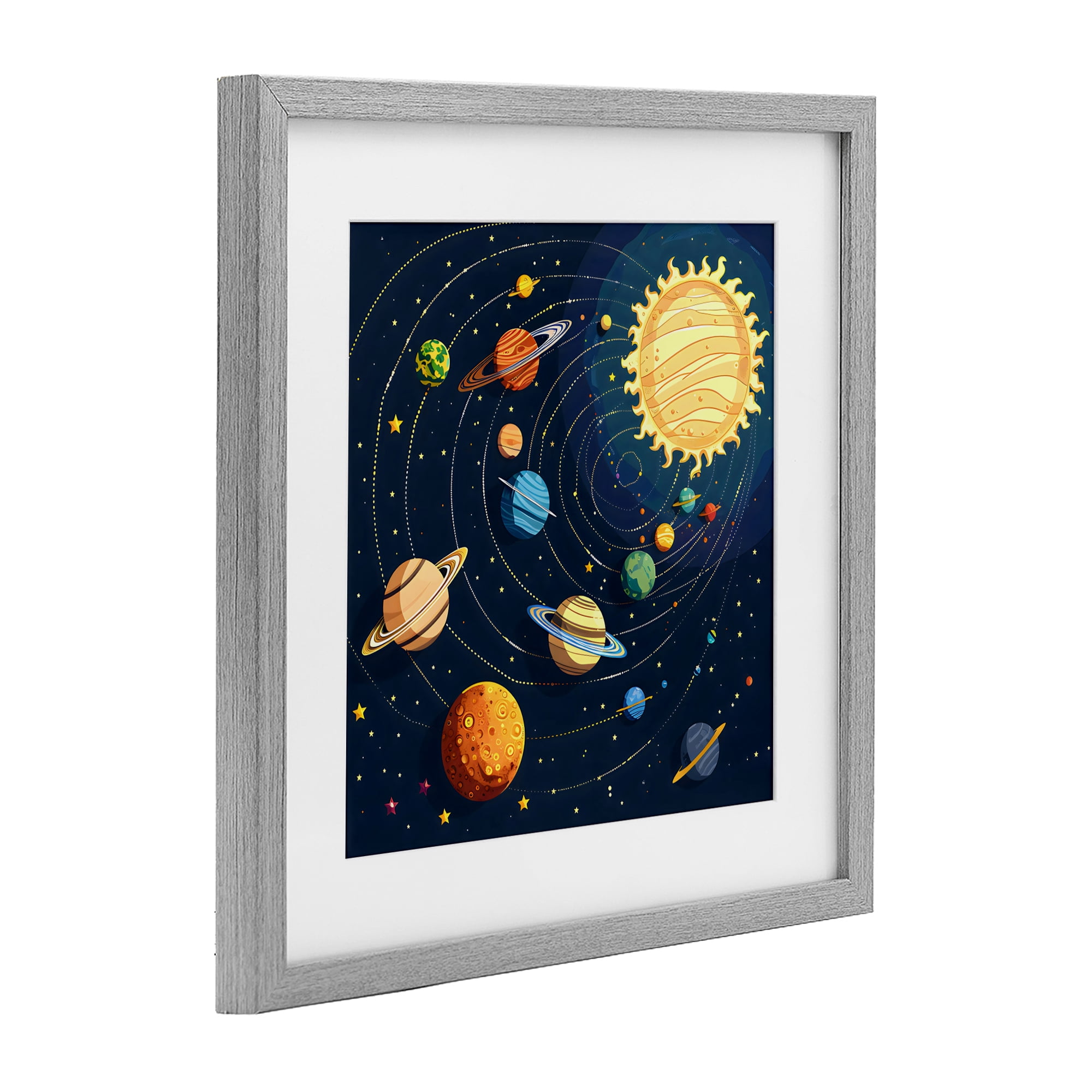 Stupell Industries Planets Around The Sun Gray Framed Print Under Glass, design by Creative Studio