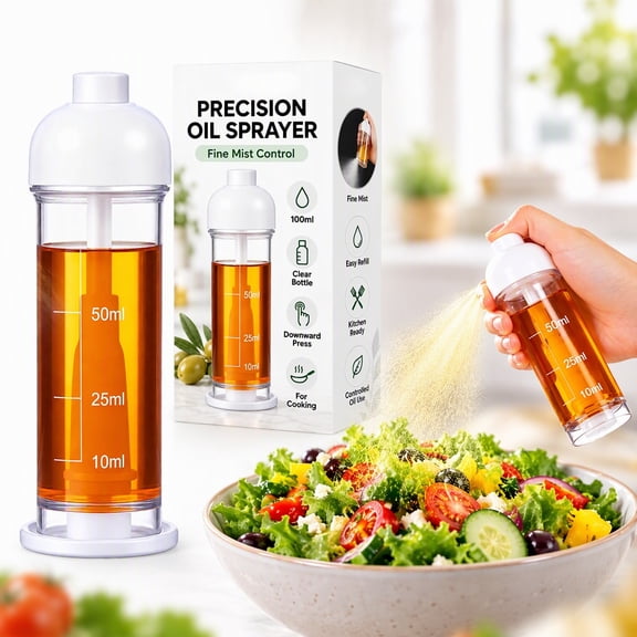 Precision Cooking Oil Sprayer, Fine Mist Oil Dispenser with Clear Bottle, Downward Press Pump Design for Air Fryer, Grilling, Baking, Salad and Meal Prep