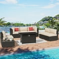 thumbnail image 5 of SUNCROWN 8-Piece Outdoor Patio Furniture Sofa Set All-Weather Wicker Sectional Conversation Set with Modern Glass Coffee Table, Cushions and Fire Pit Table, Brown, 5 of 7