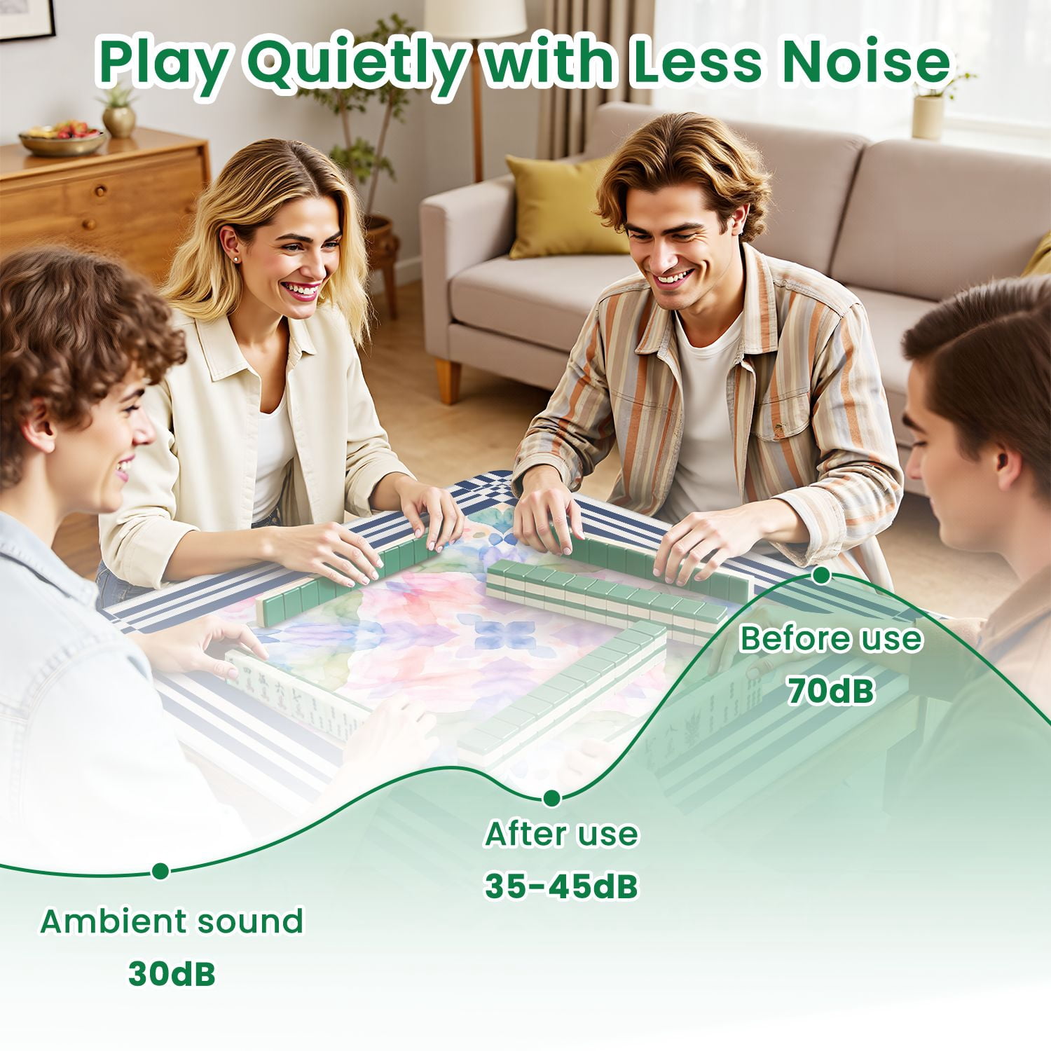 Mahjong Mat 31.5" x 31.5" Abstract Watercolor Stripes Pink Blue Yellow Tones Non-Slip Noise Reduction Mahjong Tiles Table Cover for Dominoes Poker Card Board and Tile Games