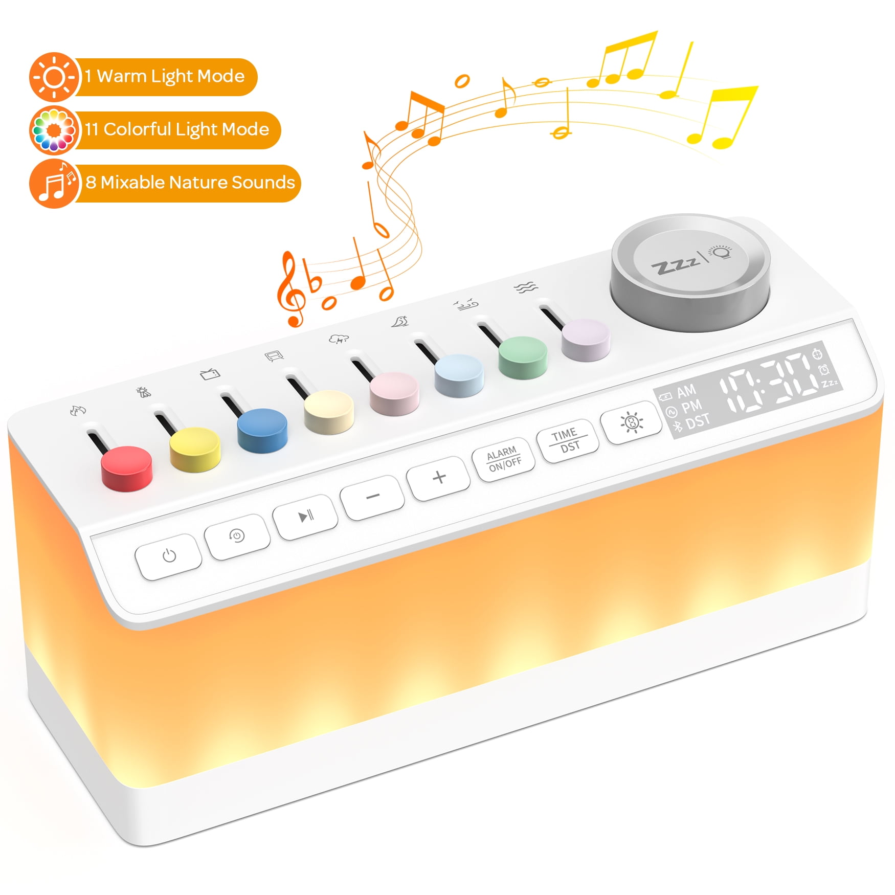 Mpow Alarm Clock, Rechargeable Digital Clock for Bedroom, White Noise Machine Clock with 8 Mixable Nature Sounds, 11 Night Lights, Brightness Control, Sleep Timer & Breathing Exercises