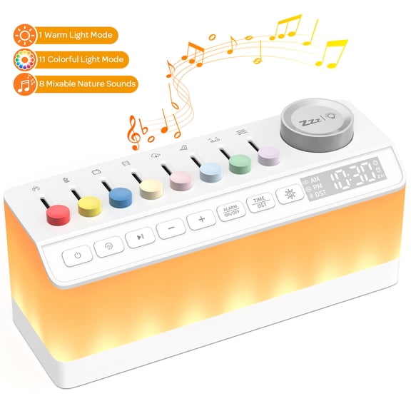 Mpow Alarm Clock, Rechargeable Digital Clock for Bedroom, White Noise Machine Clock with 8 Mixable Nature Sounds, 11 Night Lights, Brightness Control, Sleep Timer & Breathing Exercises