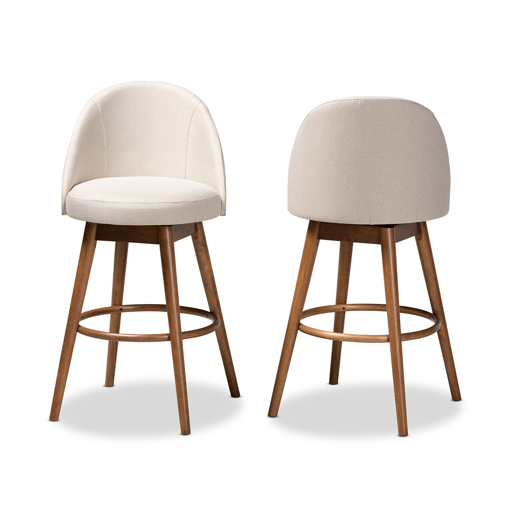 Baxton Studio Carra Round Swivel Armless Bar Stools, Beige (Set of 2)