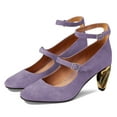 thumbnail image 2 of FSJ Women Closed Toe Double Strap Buckle Pumps Ankle Strap Metal Mid Chunky Heels Formal Dress Work Shoes Size 8 Purple, 2 of 4