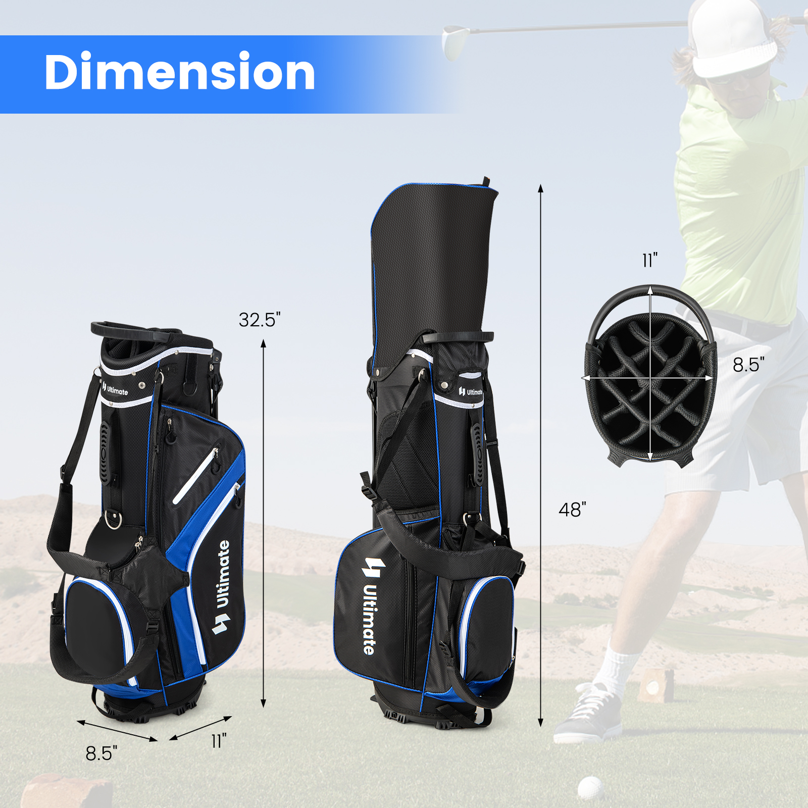 Topbuy 14-Way Top Divider Golf Bag with Stand Lightweight Golf Stand Bag with Dual Shoulder Straps Blue