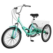 LILYPELLE 24 3 Wheel Bike for Adults Folding Tricycle 7 Speed Adult Trike Low-Step Through for Seniors with 400lbs Load Capacity,Cyan