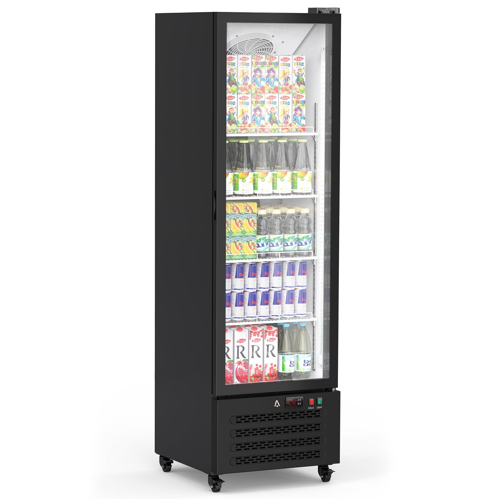 Zzistar Commercial Refrigerator, 11.6 Cu. Ft Display Fridge Merchandiser Upright Beverage Cooler, Single Glass Door Fridge with LED Light, Adjustable Shelves & Drink Organizers, Black