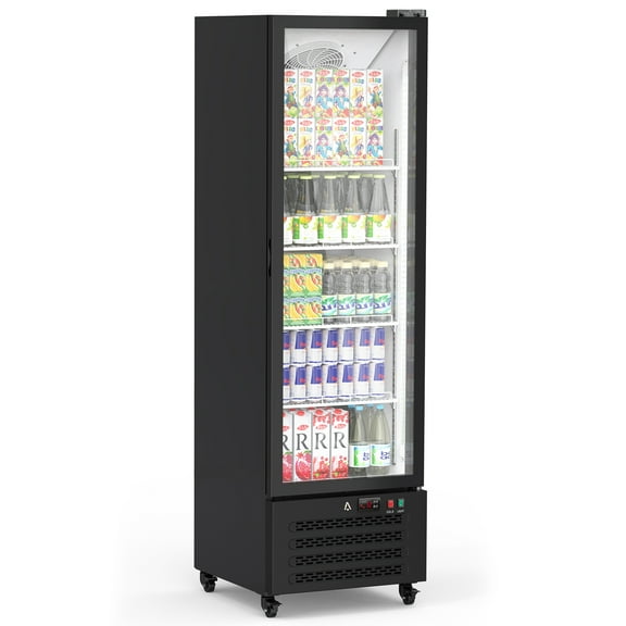 M optimized 12 Cu.ft Commercial Beverage Display Refrigerator with Glass Door, Upright Beverage Cooler with LED Lighting, Adjustable Shelves and Drink Organizers, Cooling 32-50℉