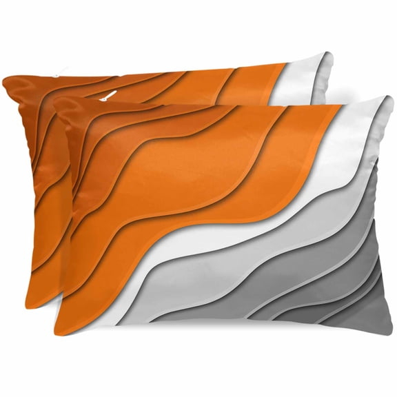 Orange Grey Ombre Satin Pillowcase for Hair and Skin with Zipper, Soft Breathable Cooling Silk Pillow Cases, Modern Geometric Abstract Aesthetics Cream Throw Pillow Covers King Size 20"x36" Set of 2