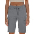 thumbnail image 2 of LEKWK Cargo Shorts for Women with Pockets Drawstring Elastic Waist Mid Rise Bermuda Shorts Lightweight Cargo Pockets Casual Summer Bottoms Outdoor Travel Wear Gray M, 2 of 6