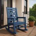 thumbnail image 1 of Bingirl Navy Blue Outdoor Rocking Chair - HDPE Plastic Patio Rocker Chair for Porch, Deck, Lawn and Garden (Grid Back Panel), 1 of 7