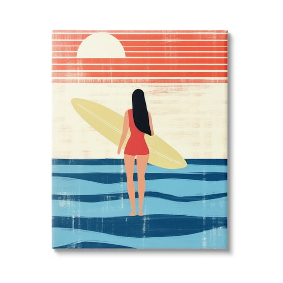 Stupell Industries Rustic Surfer Girl Abstraction Abstract Painting Gallery Wrapped Canvas Art Print Wall Art, 16 x 20