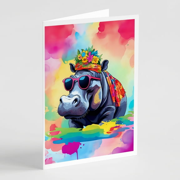 Hippie Animal Hippopotamus Greeting Cards Pack of 8 7 in x 5 in