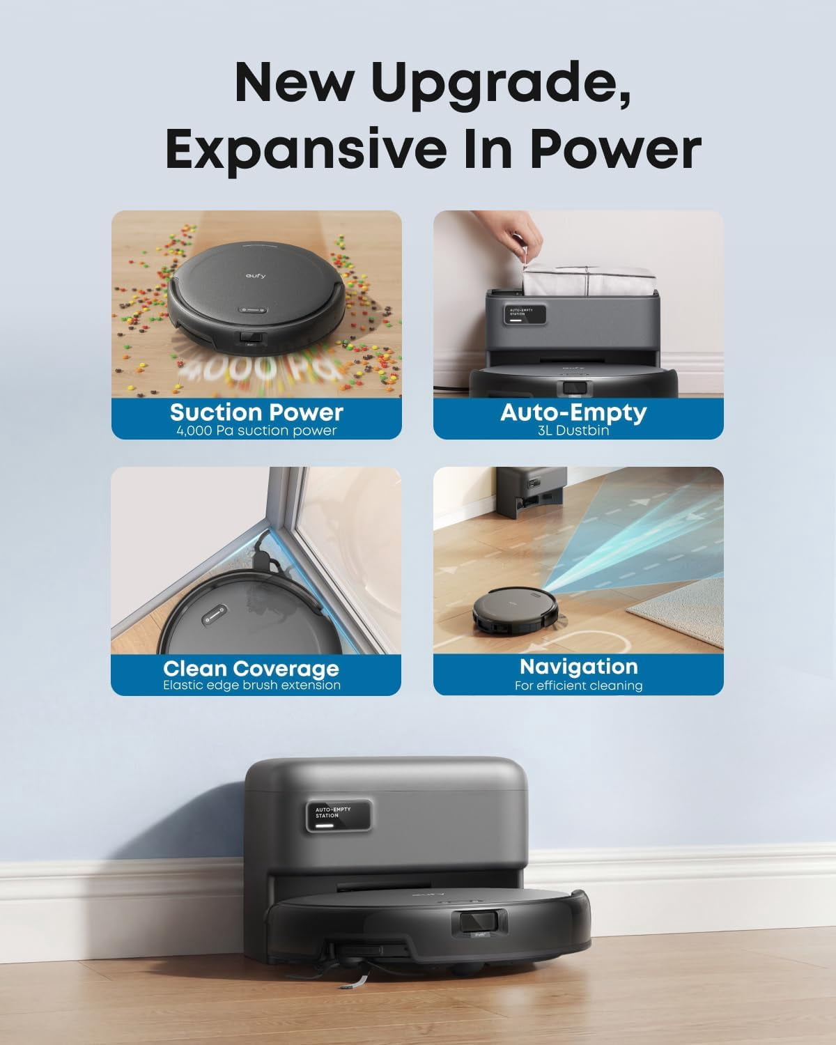 eufy C10 Robot Vacuum Self Emptying, 8 Weeks Hands Free, Advanced Smart Mapping with LiDAR Navigation, Edge Expansion Brush for Pet Hair, Carpet Detection