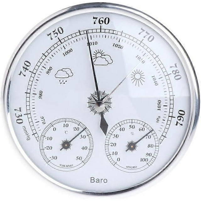 in 1 Weather Station Barometer Thermometer Hygrometer Wall Hanging (Silver)