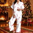 thumbnail image 5 of JAJAHO Women's Christmas Pajamas Candy Cane Print Button Down Short Sleeve 2 Piece Loungewear Sets With Pants, 5 of 7