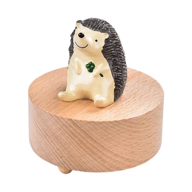 Wooden Rotating Base Creative DIY Crafts Ornament Festival Gift - Hedgehog, 7.5x10cm