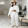 thumbnail image 2 of safuny Women's Casual Suit One Shoulder Neck Dressy Plus Size Suit For Girlfriend Wife Daughter Long Sleeve Solid Color Knitted Tassel Outfits Comfy Casual White S, 2 of 7