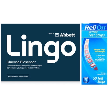Glucose and Ketone Testing Bundle, Abbott Lingo Continuous Glucose Monitor (CGM), ReliOn Ketone Test Strips 50ct